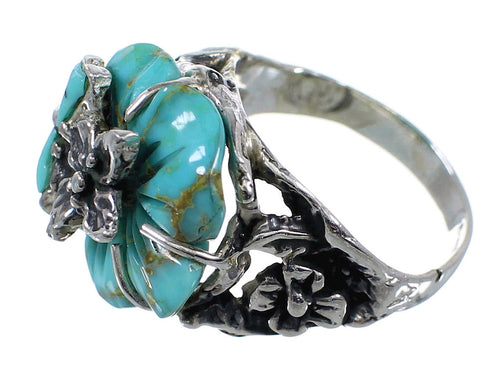 Southwest Dragonfly Flower Sterling Silver Turquoise Ring Size 7-1/4 RX82765